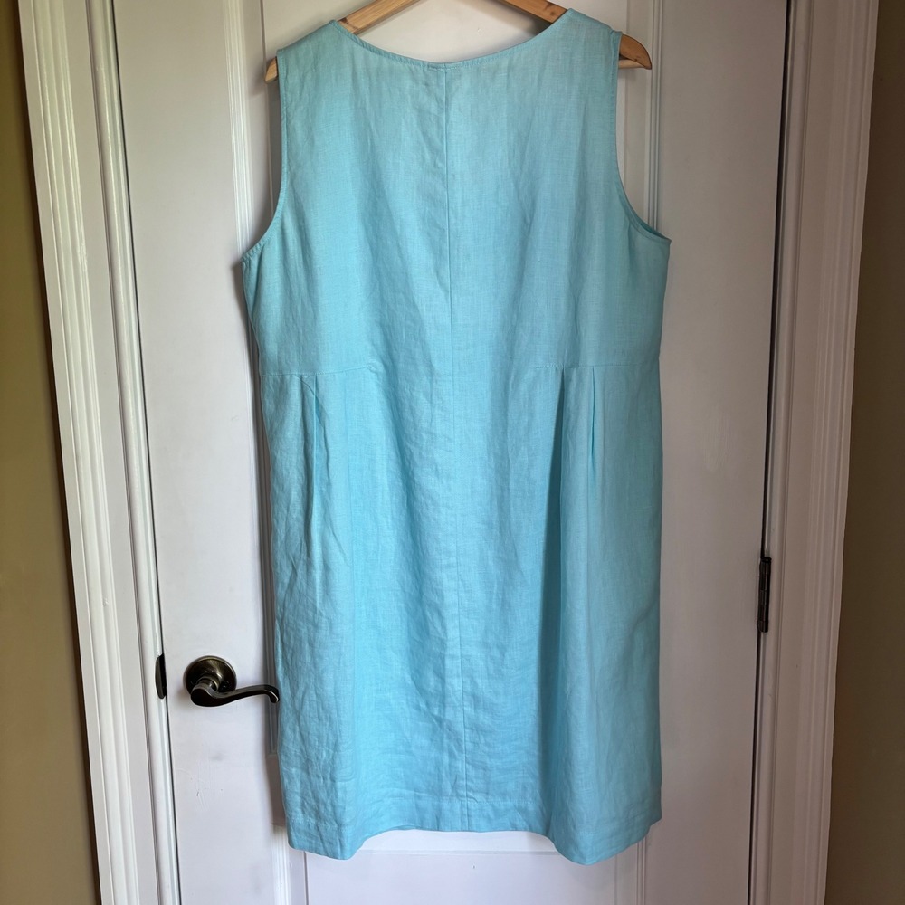 J. Jill Women Turquoise Blue 100% Linen Sleeveless Scoop Neck Shift Dress Large - Picture 2 of 6